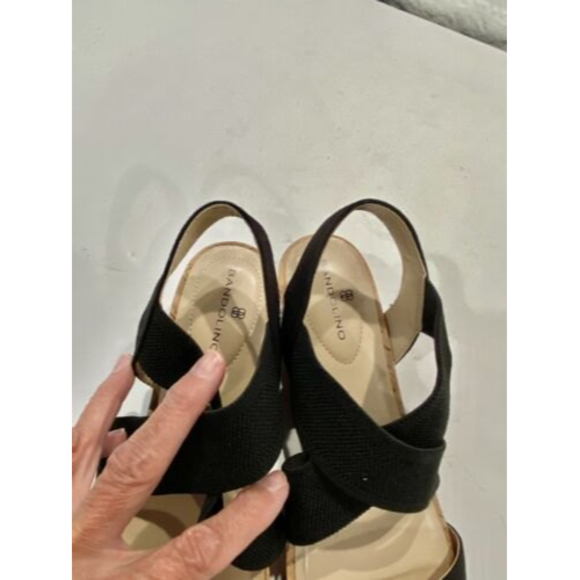 Bandolino Size 7 Open Cork Toe Elastic Strap Wedge Sandal Black - Picture 8 of 11